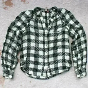 PILCRO Long Sleeve Lightweight Breezy Embroidered Button Up Mandarin Collar XS